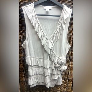 Boston‎ Proper- Cream Ruffle Tank Top- Size: Medium, Pre-Owned